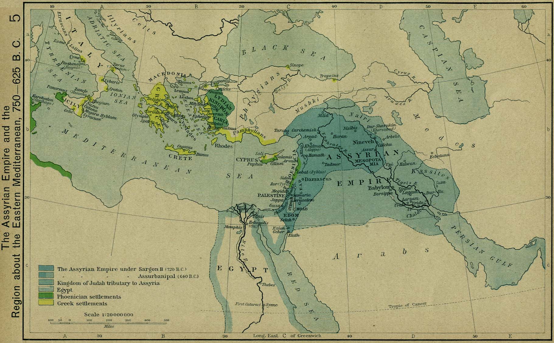 Assyrian Empire map, 750 to 625 BC