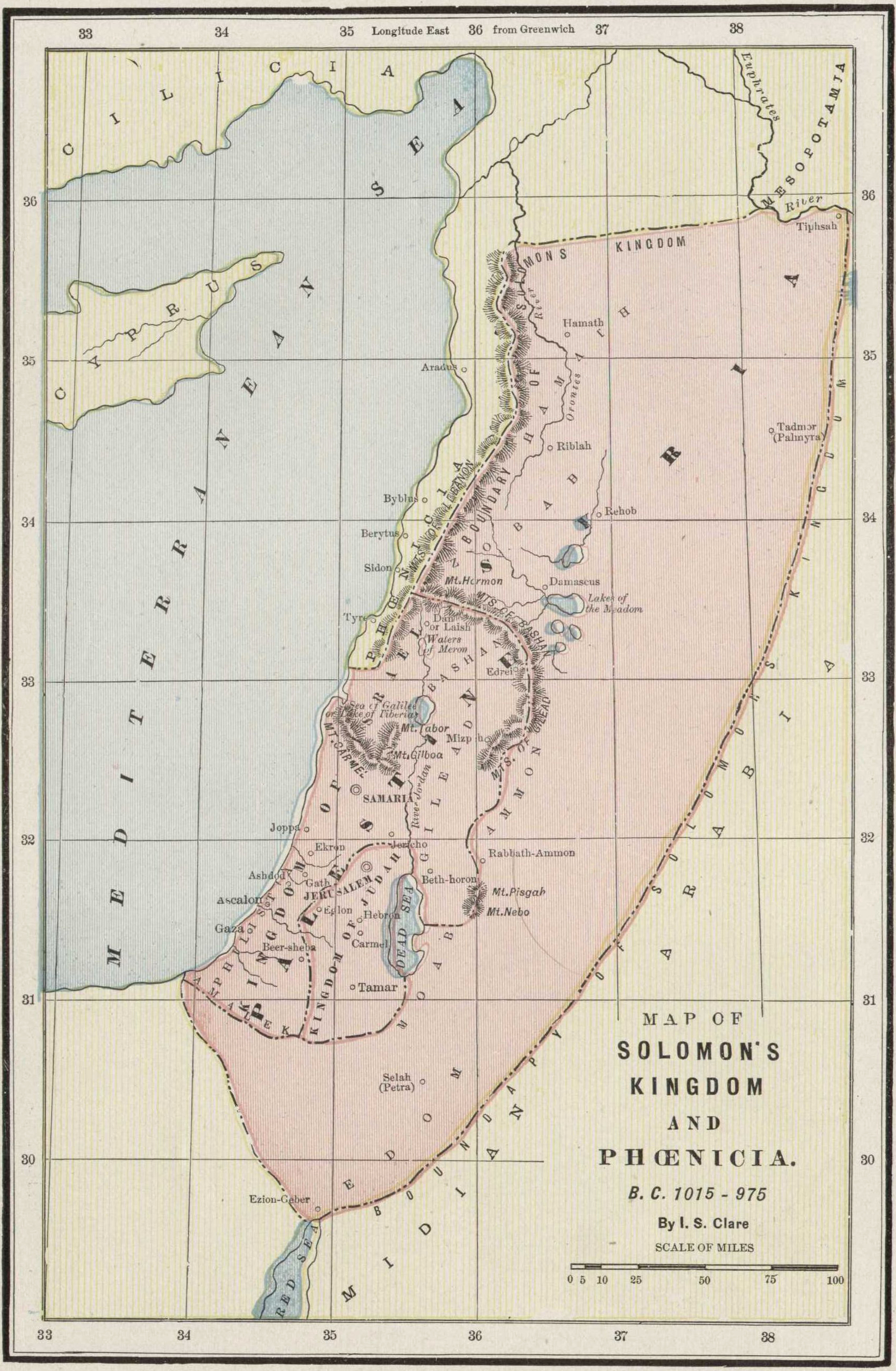Historical atlas map of Solomon’s kingdom and Phoenicia
