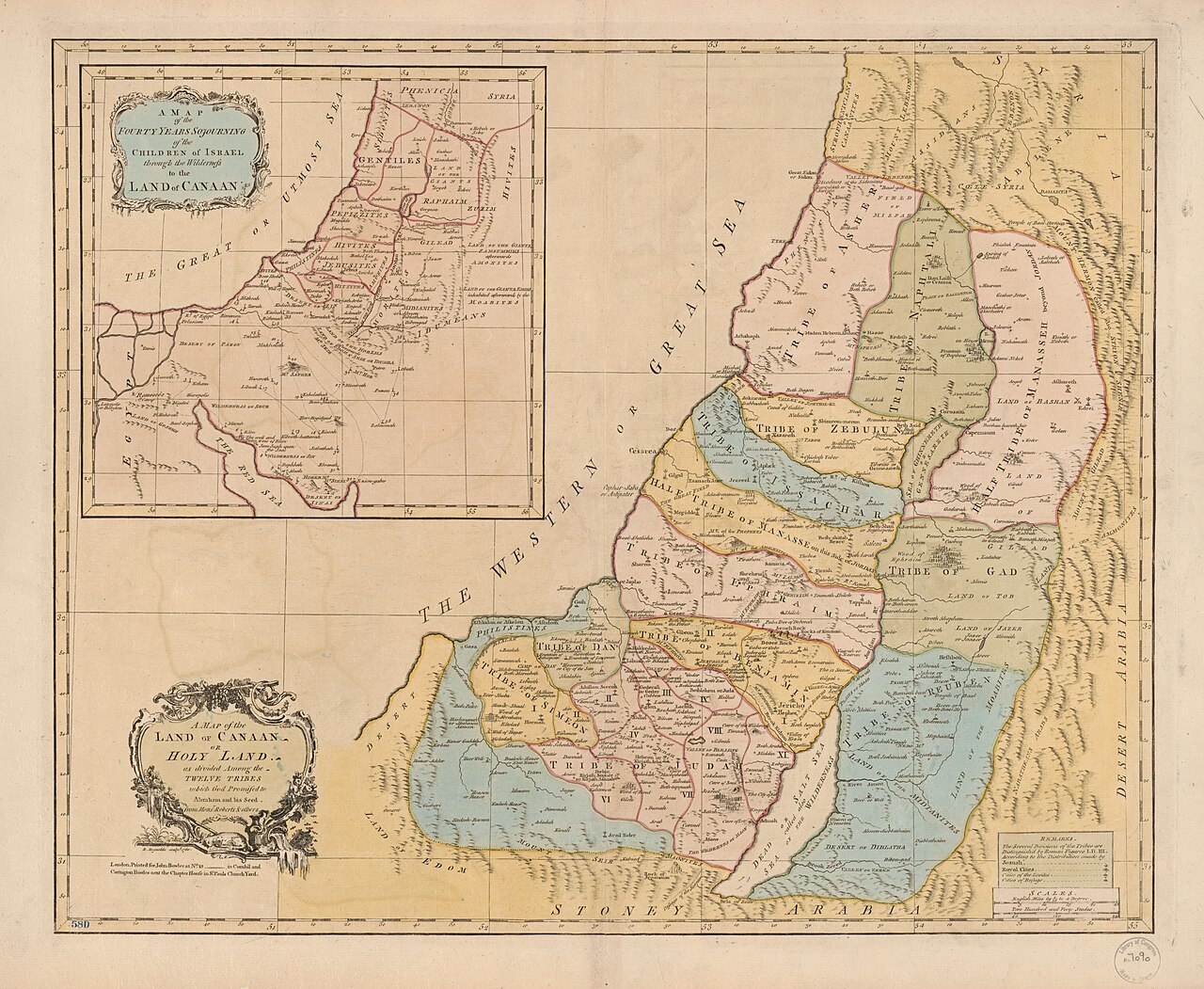 Early modern map of Canaan divided among the twelve tribes