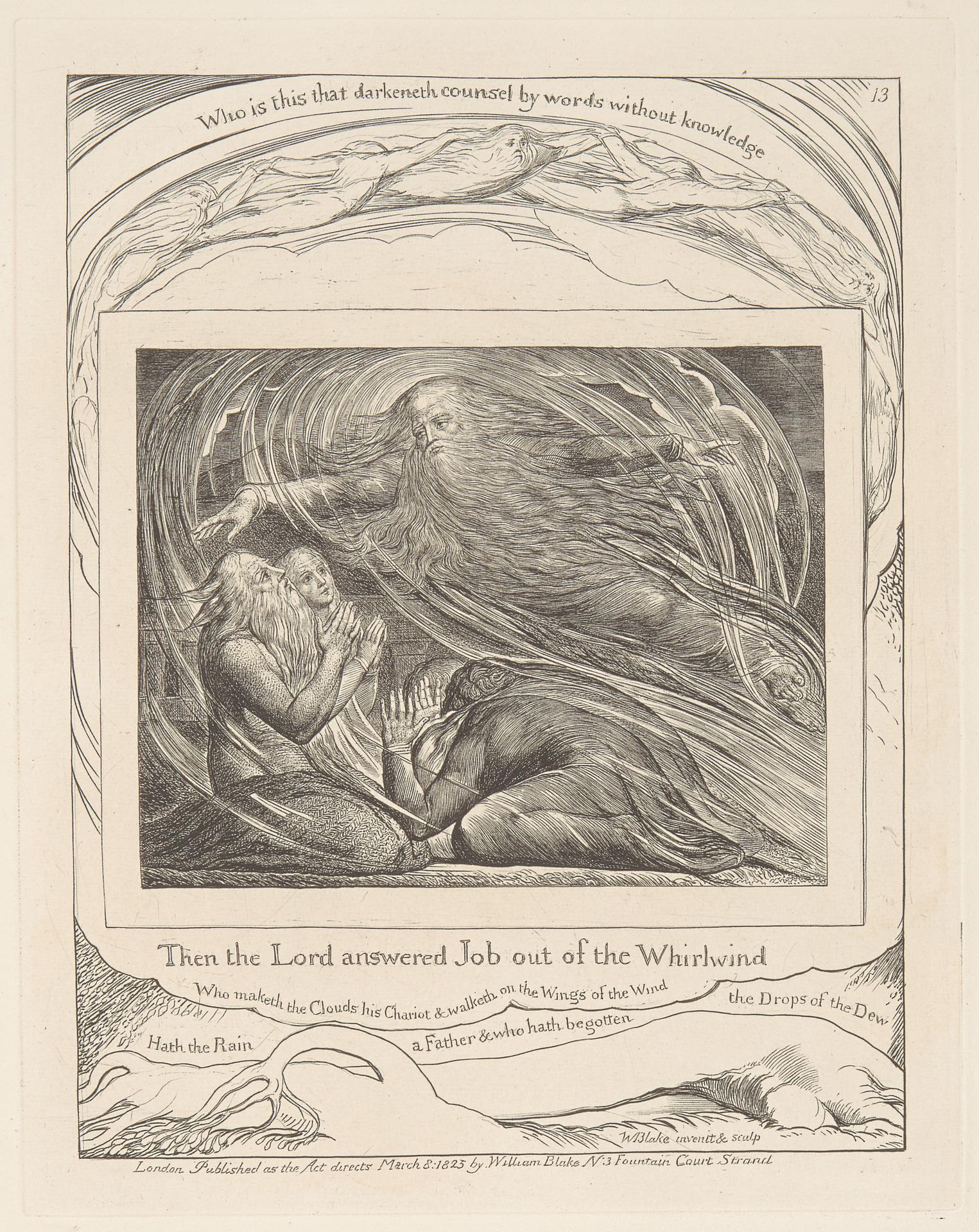 William Blake image of the Lord answering Job from the whirlwind, used to show the divine answer as theophany and enlarged vision