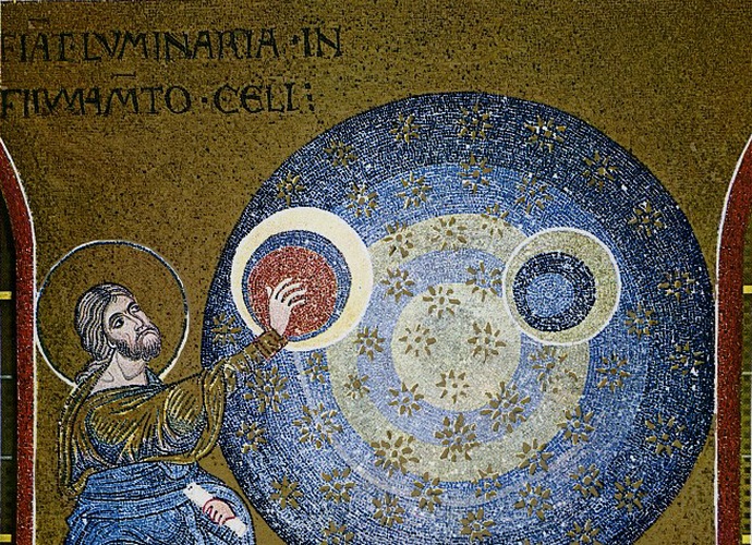 Creation of the sun and moon, Monreale Cathedral mosaic