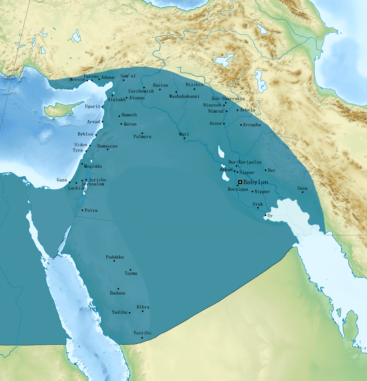 Map of the Neo-Babylonian Empire at maximum extent