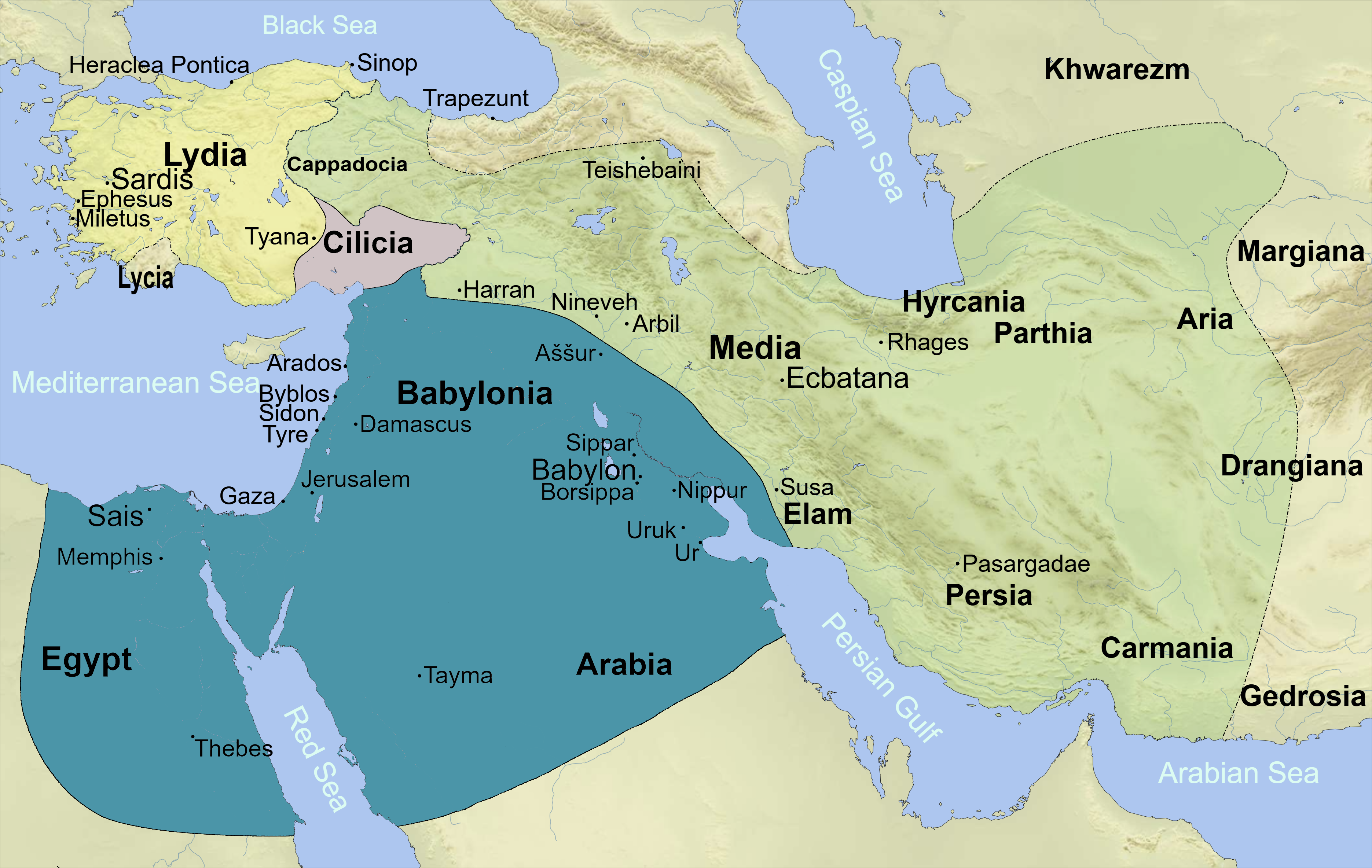 Neo-Babylonian Empire and neighboring powers map