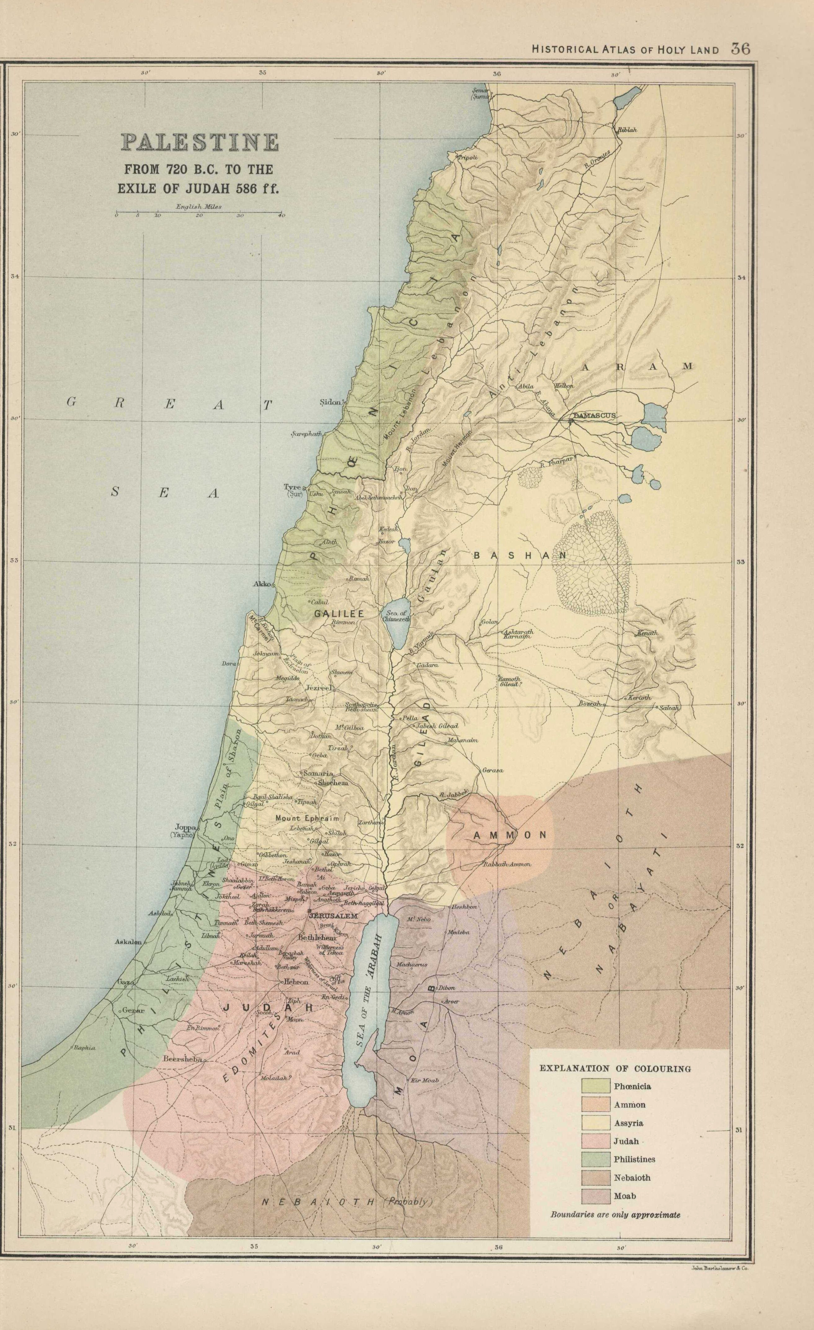 Historical map of Palestine from 720 B.C. to the exile of Judah