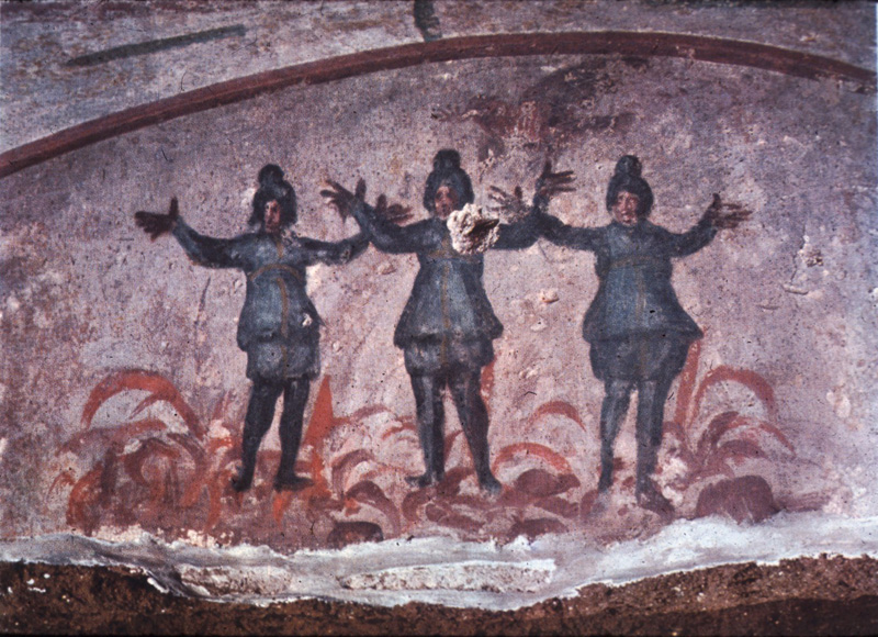 Early Christian painting of the Three Hebrews in the fiery furnace